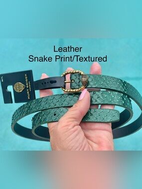 Kurt Geiger Leather Textured SnakePrint Mayfair Belt/Gold Buckle-EagleHead SzM/L